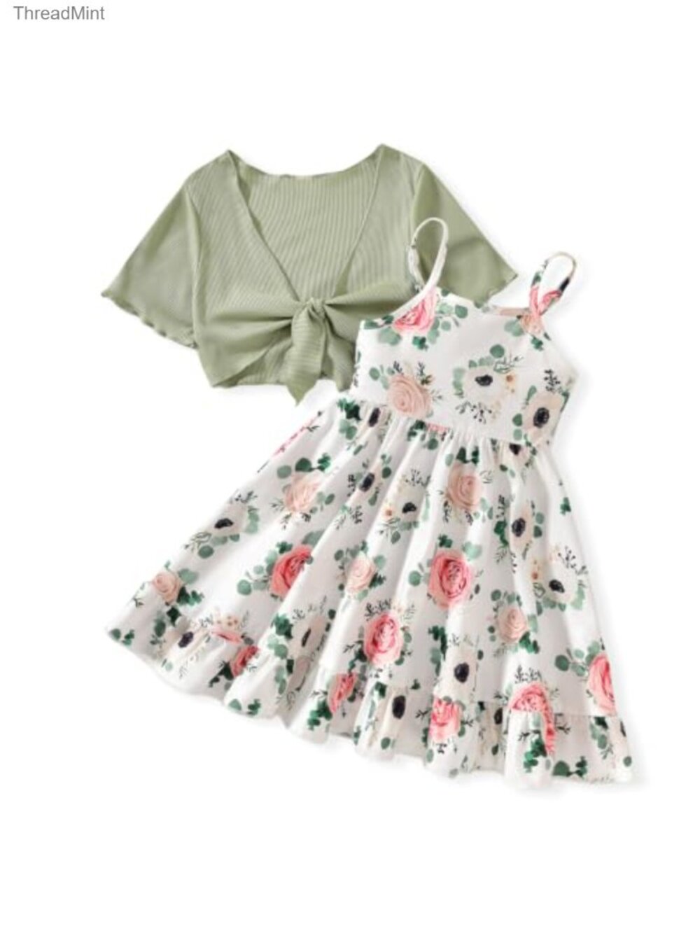 Toddler Girl Smocked Dress with Cardigan Set 2 Pieces Floral Casual Outfit